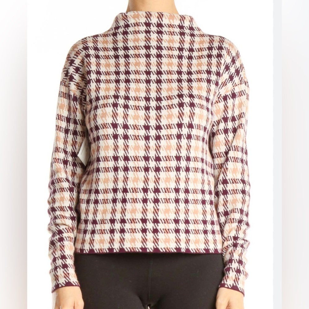 Ann Taylor Houndstooth Sweater - Burgundy Cream - Size L‎